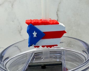 Puerto Rico Flag Straw Topper: 3D Printed Tumbler Accessory