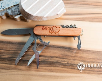 Taschenmesser Natur-Dunkel, Schweizer Messer, Graviert, Messer, Vatertag, Junggesellenabschied, Geschenk, Opa, Papa, Schnitzen