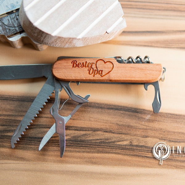 Pocket knife natural dark, Swiss knife, engraved, knife, father's day, bachelor party, gift, grandpa, dad, carving