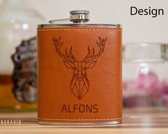 Hip flask, leather, pocket flask, JGA, gift, hunting, Waidmannsheil, deer, grandpa, dad, Father's Day, liquor, alcohol, friend, car, love