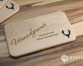 Breakfast board with laser cut "antler" | Bread board with desired engraving, gift, cutting board, birthday, Christmas, hunter