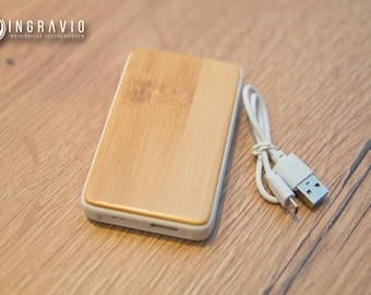 Bamboo PowerBank | 4,000 mAh - customizable, gift, office, colleague, laser engraving