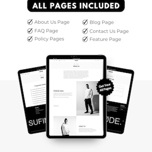 Collection of modern shopify templates including homepage, product, and collection pages for fashion brands.
