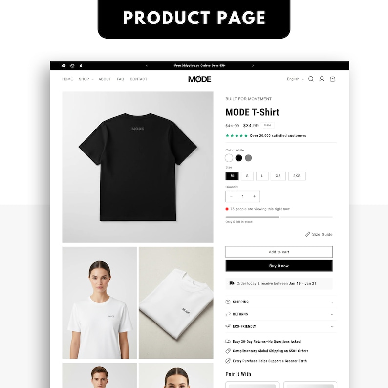 Modern Shopify Product Page Layout for Clothing Store