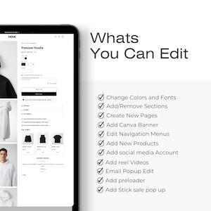 Customization options for colors fonts and sections in the streetwear website template