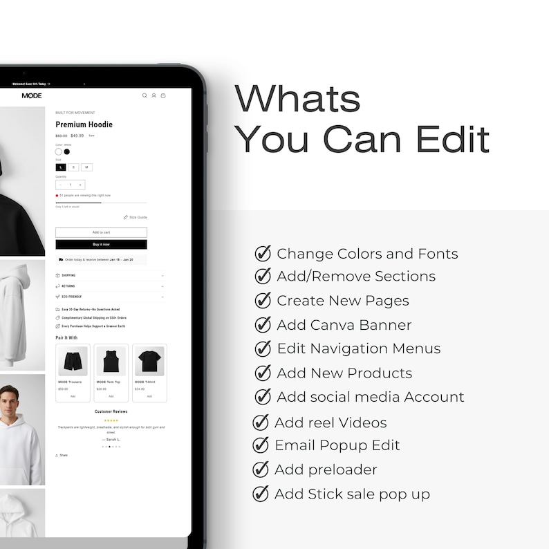 Customization options for colors fonts and sections in the streetwear website template