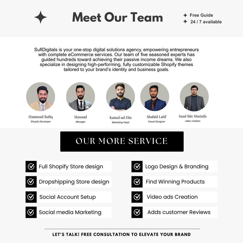 Professional digital agency team of experts specializing in Shopify development