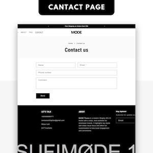 Modern Contact Us page design for fashion and apparel Shopify stores