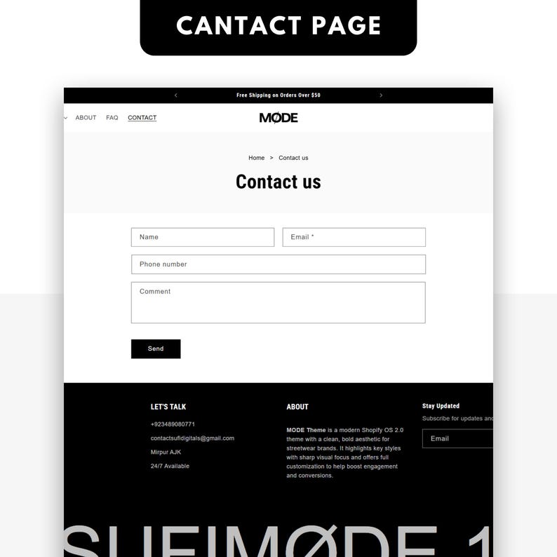 Modern Contact Us page design for fashion and apparel Shopify stores
