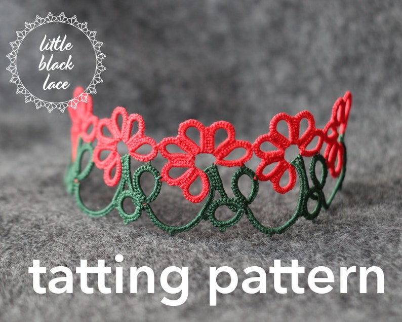 Gerbera edging shuttle tatting pattern in PDF by littleblacklace, suitable for bracelet or choker instant download image 1