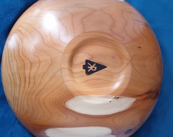 Beautiful hand turned yew bowl with epoxy filled holes