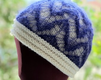 Two layers beanie pattern, female elegant knit hat, knit lace hat, knitting pattern