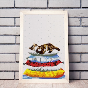 Princess Cat Sleeping On Pillows Acrylic Painting Home Decor Paint By Numbers Painting Kit Painting By Numbers Adults Painting DIY Kit