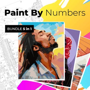 Color by Numbers, Digital Coloring Pages, Paint by Numbers, Coloring Book, Adults Coloring Book, Dreamscape Coloring by Numbers Set of 5