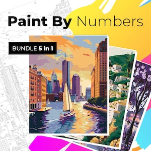 5 Color by Number Pages, Digital Coloring Pages, Paint by Numbers Bundle, Procreate Coloring Book, Adults Coloring Book, Art in nature