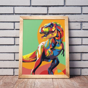 Colorful dinosaur portrait Pop Art Design Acrylic Painting Home Decor Paint By Numbers Adults Painting DIY Kit Painting DIY Set