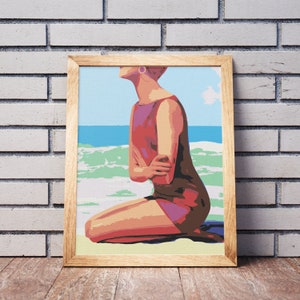 Red Dress Lady On The beach Paint on Canvas HandMade DIY Set Painting by Numbers Picture with Unique Design Paint by Numbers Gift for Adult