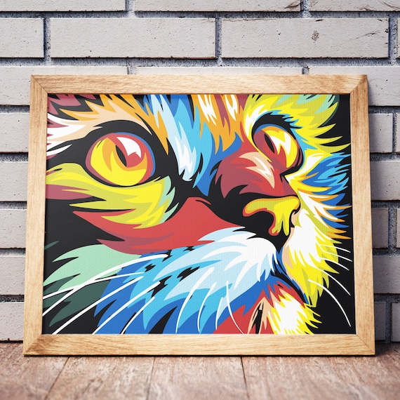 Colorful CAT Portrait Paint by Number, With / Without Frame, Home Decor,  Diy Painting Kit, Diy Painting on Canvas, Picture Frame Set 