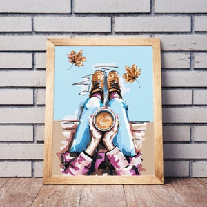 Girl With A cup Of Coffee Paint on Canvas HandMade DIY Set Painting by Numbers Picture with Unique Design Paint by Numbers Best Gift