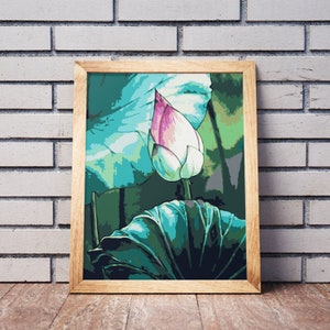 Lotus Flower Lilly Pond Paint on Canvas HandMade DIY Set Painting by Numbers Picture with Unique Design Paint by Numbers Best Gift for Adult