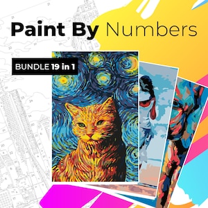 19 Color by Number Pages, Printable Paint by Numbers /Digital Coloring Pages /Procreate /Art Therapy, Paint by Numbers, Adults Coloring Book