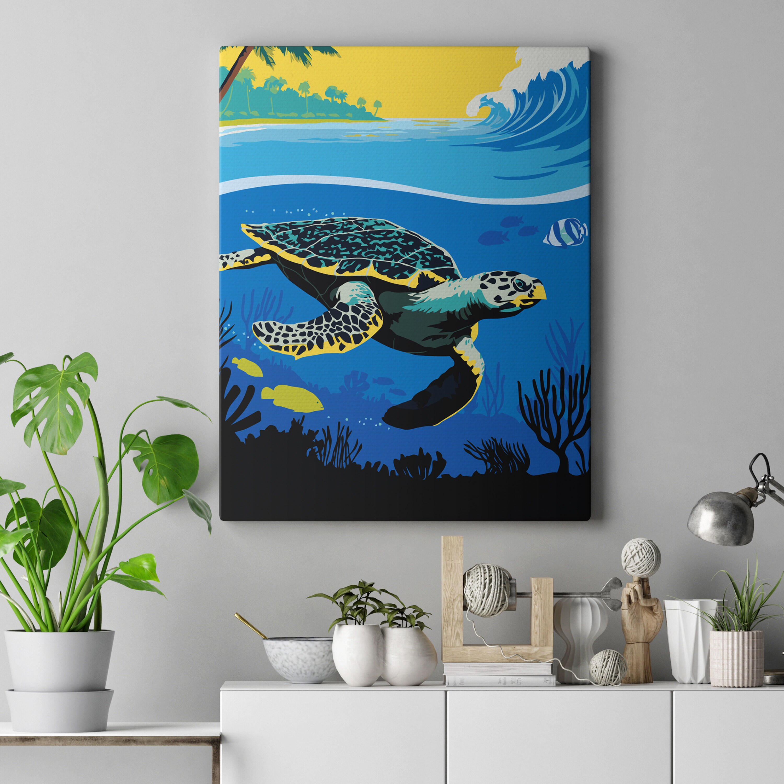Turtle Paint on Canvas Handmade DIY Set Sea Life Painting by - Etsy
