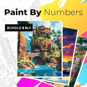 5 Landscape Paint By Numbers, Landscape Coloring Pages, Color By Numbers, Adults Coloring Pages