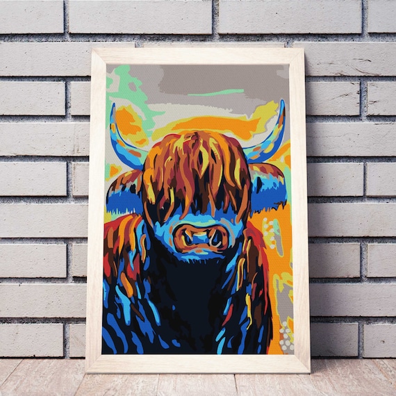 Colorful Hairy Bull Portrait Paint by Numbers DIY Kit Painting by Number  Art Paint by Numbers Canvas Painting by Numbers Painting Kit Hobby 