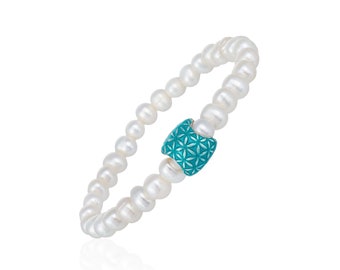 Flower Of Life  Bead Bracelet With Enamel And Freshwater Pearls