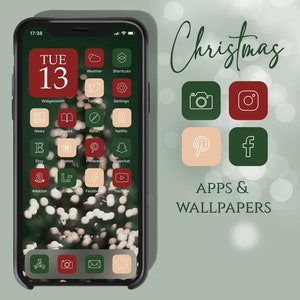 Icônes d’application de Noël, Icônes de Noël, Icônes d’application esthétique vert rouge d’hiver, Écran d’accueil de Noël