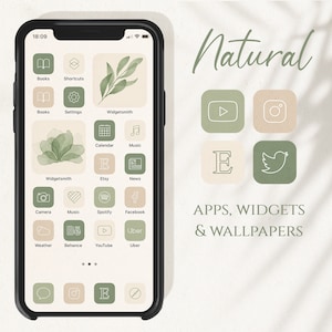 Iconos de aplicaciones naturales, iconos de aplicaciones estéticas Boho, icono mínimo iOS 14, iconos de iOS beige verde, iconos de la aplicación iOS iOS14 de estética, iPhone minimalista