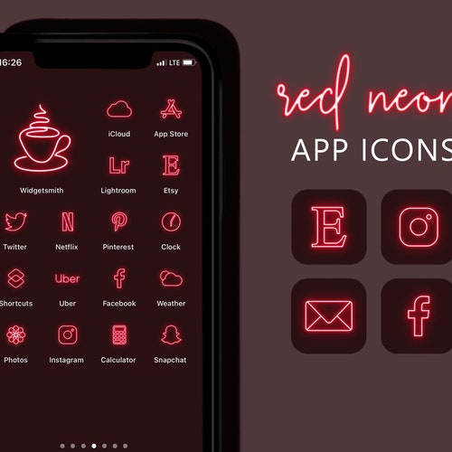 Red Neon App Icons Neon Aesthetic Ios 14 Icons Iphone Icon Etsy