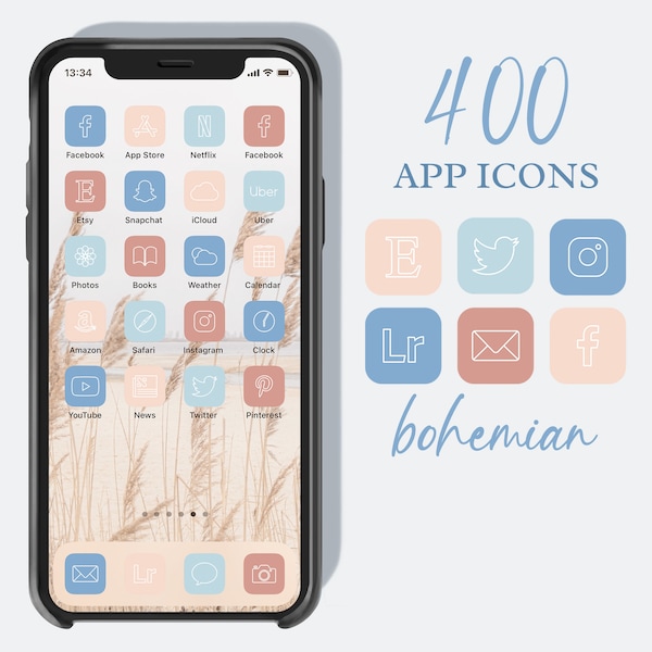 400 Bohemian App Icons, iOS 14 Blue Icons, Orange Aesthetic Icon, Minimalist Orange Icons, Boho HomeScreen Icons, Blue iOS14 Icons