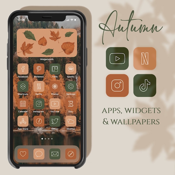 Autumn App Icons, Fall Aesthetic Boho iPhone Covers, iOS 14 App Icons, Minimal App Covers, Icons for iPhone, Iphone Widgets