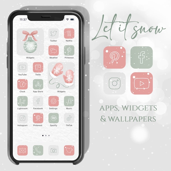 Let it Snow App Icons, Christmas App Icons, Neutral App Icons, iPhone Minimal Icons App, Icon Covers, Hand Drawn Icons, Winter Icons