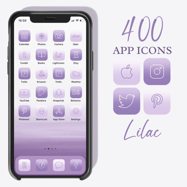 400 Lilac App Icons, Purple iOS 14 Aesthetic, Pastel Purple Icons Pack, iOS 14 Violet Icons, iPhone Icons Minimalist, Gradient 3D App Icons