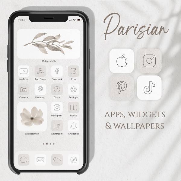 Parisian App Icons, iOS Aesthetic Icons, iPhone Icons Minimalist, iOS Icons Netutral, Boho Icon Pack, Homescreen Icons Beige Widget