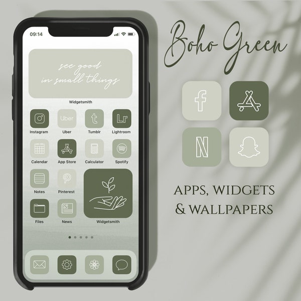 Green App Icons, Neutral Green Aesthetic Boho iPhone Covers, iOS 14 App Icons, Minimal App Covers, Icons for iPhone