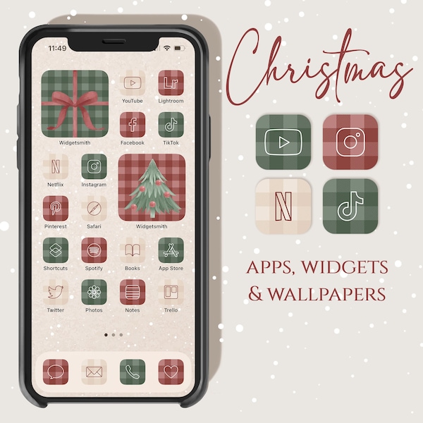 Christmas App Icons, Xmas App Icons, Neutral App Icons, iPhone Minimal Icons App, Icon Covers, Hand Drawn Icons, Winter Icons, Holiday Icons
