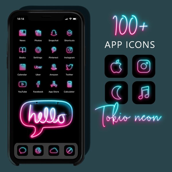 Neon Blue App Icons Etsy