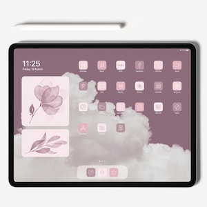 May include: A pink and white iPad with a cloud background and a variety of app icons. The time is 11:25 and the date is Friday, 19 March.