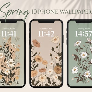 Frühlings-Telefon-Hintergründe, Blumentapete iPhone, minimalistisches Smartphone-Tapeten-Set, ästhetischer iPhone-Hintergrund, Boho-Tapete