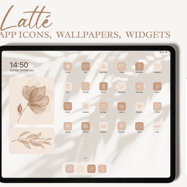 Latte iPad Desktop Icons, Beige iPad App Icons, Boho Icon Pack, Warm Neutral iPad Desktop Icons, iPad Wallpapers and Widgets