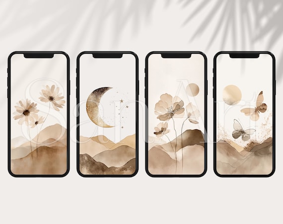 Floral Minimalist Phone Wallpaper Pack Beige Aesthetic Botanical iPhone Wallpaper  Minimal Botanical Boho Art Backgrounds 