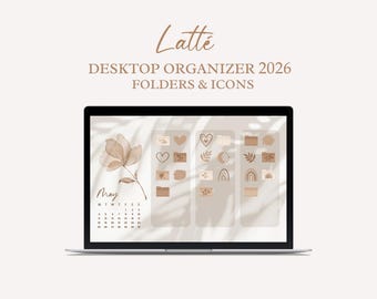 Desktop Wallpaper Organizer with Calendar, Mac Windows Organizer, Mac and Windows Desktop Folder Icons, Natural Minimal Wallpaper