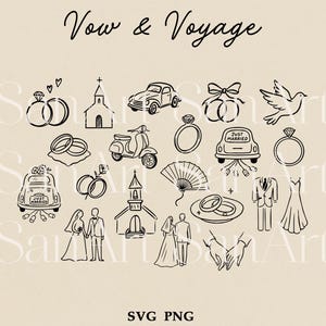 Hand Drawn Wedding Illustrations, Whimsical Wedding SVG Clipart Bundle ...