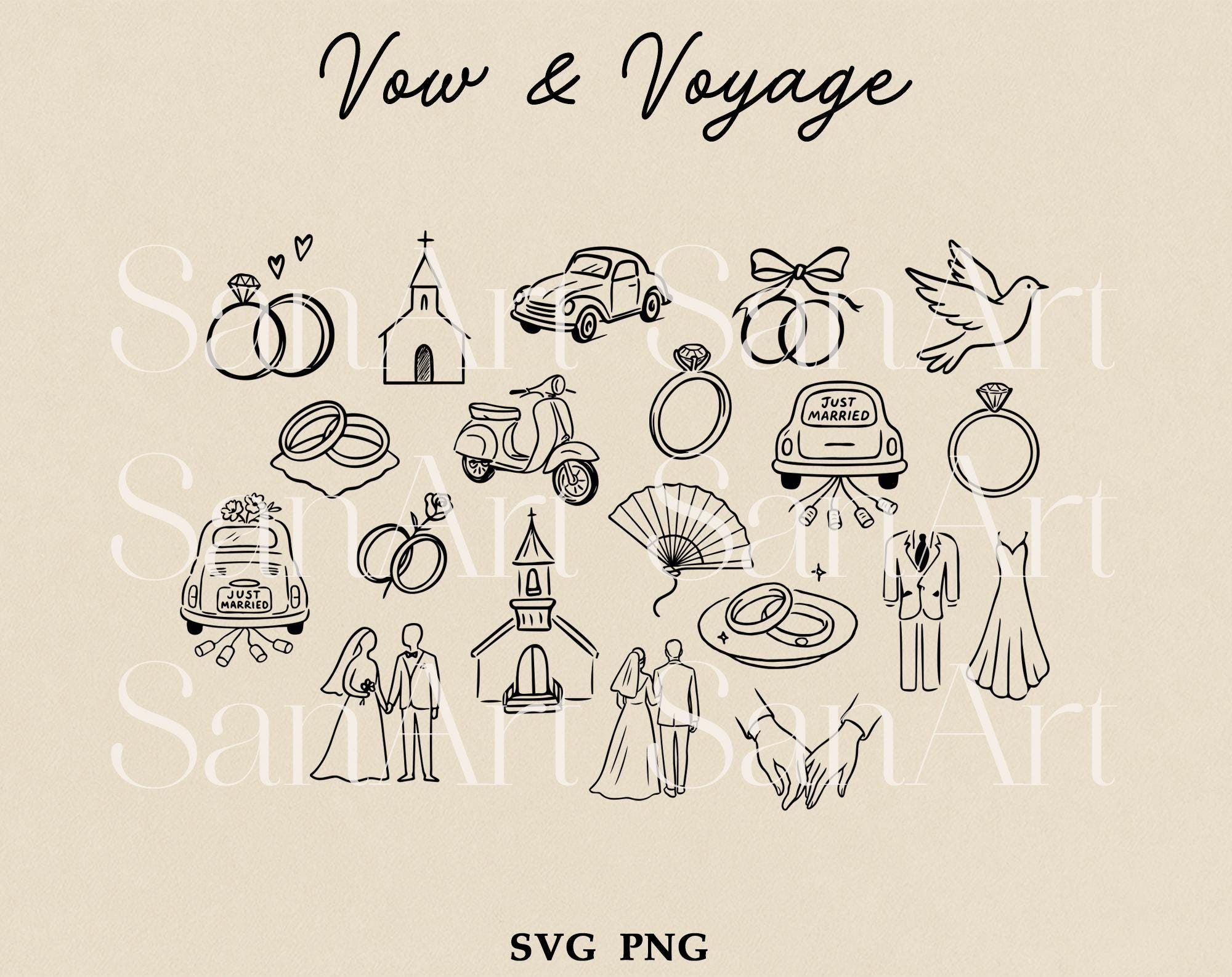 Hand Drawn Wedding Illustrations, Whimsical Wedding SVG Clipart Bundle ...
