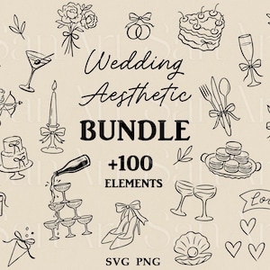 Hand Drawn Wedding Illustrations, Whimsical Wedding SVG Clipart Bundle, Wedding Timeline Illustration, Wedding Doodles Invitation, Icons