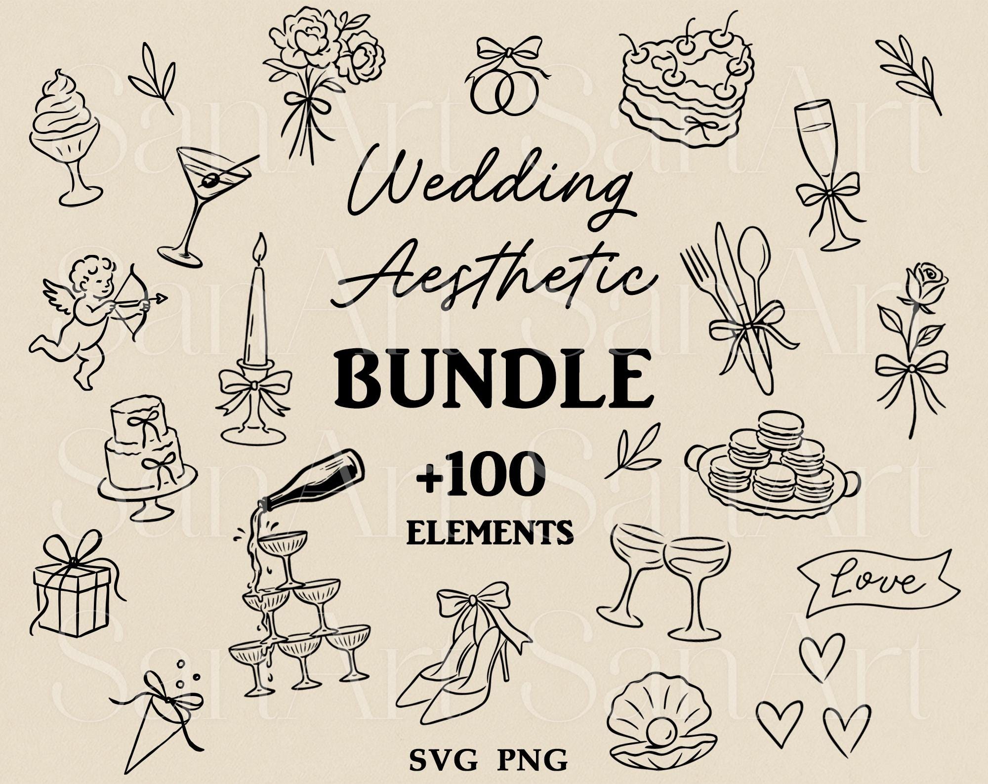 Hand Drawn Wedding Illustrations, Whimsical Wedding SVG Clipart Bundle ...