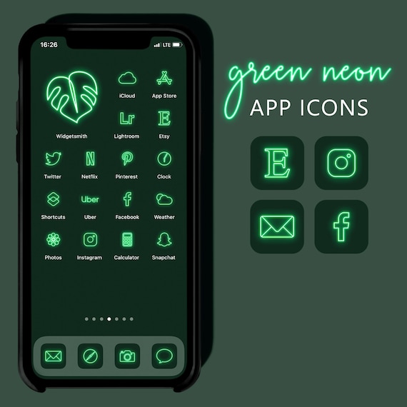 Green Neon App Icons Neon Aesthetic Ios 14 Icons Iphone Icon Etsy